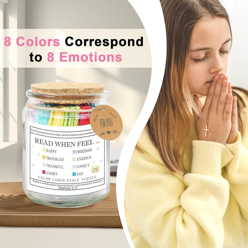 TABGACH Bible Verse Jar 200pcs 8 Emotions for Daily Encouragement,Prayer Jar Confirmation Gift for Teen Girls,Birthday Gift for Mom,Christian New Year Gifts for Women,Graduation Valentines Day Gifts for Her - Image 5